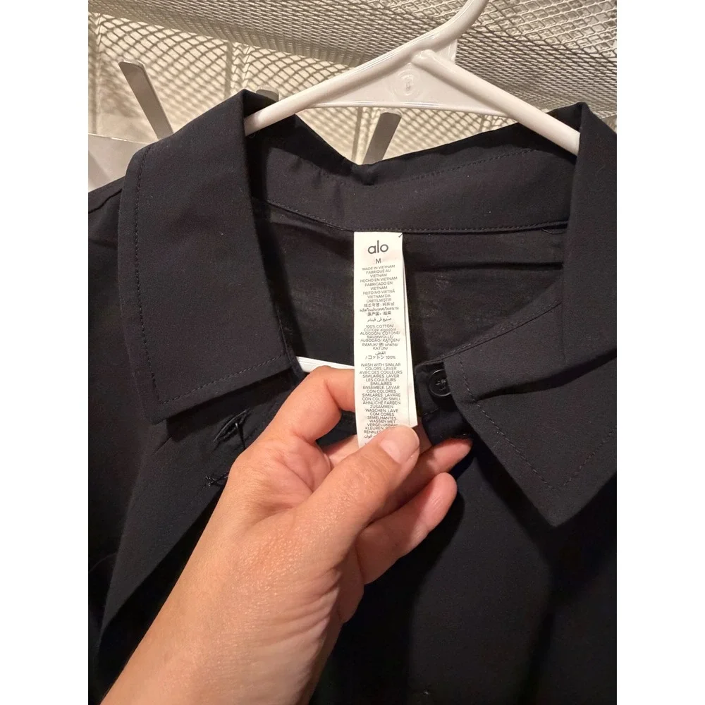 Alo Yoga Cotton Real Deal Button Up Long Sleeve Shirt Black Size M NWT